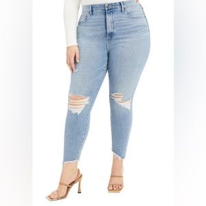 Good American Plus Size Good Legs Crop Side Step Ankle Distressed Hem Skinny 24